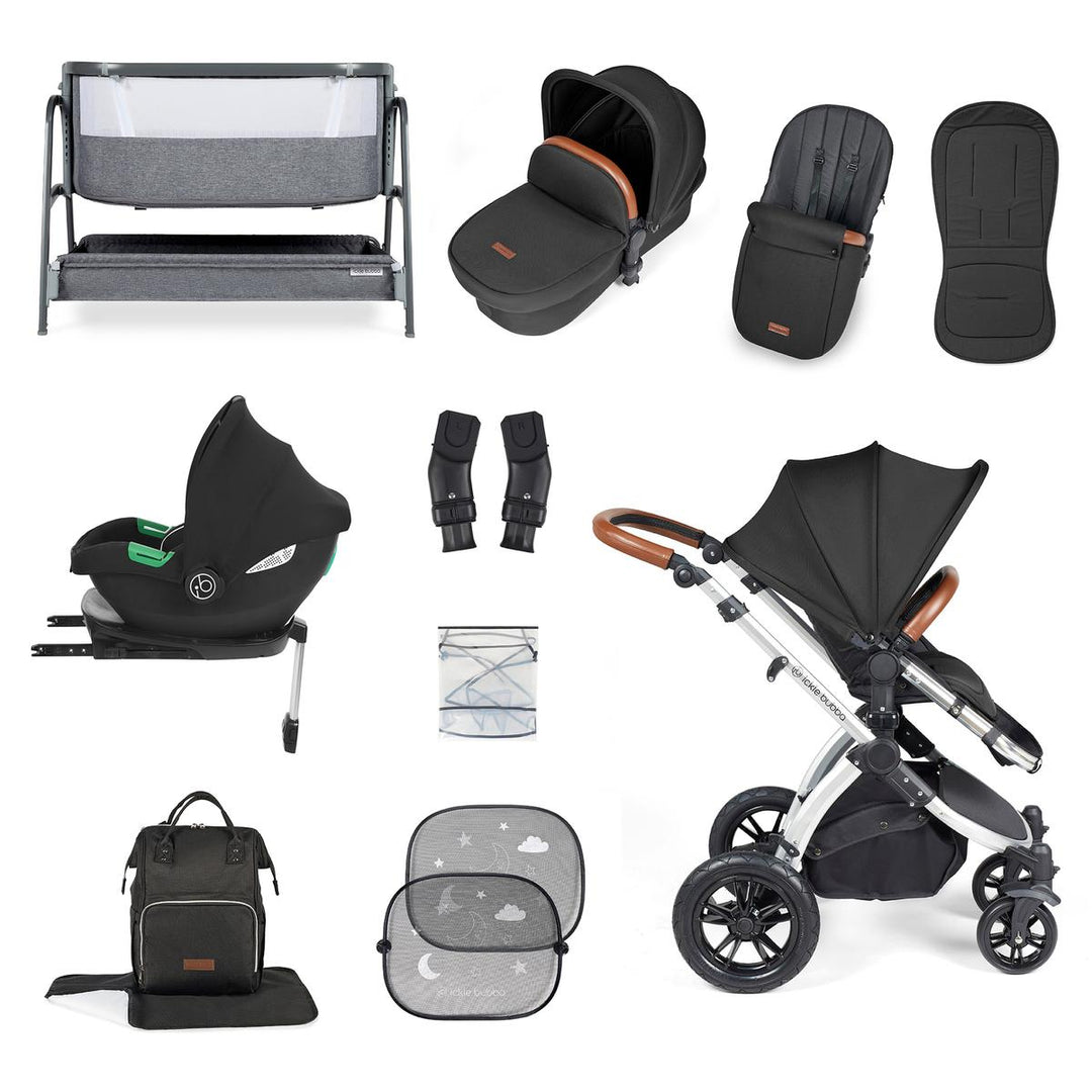 Ickle Bubba Stomp Luxe i-Size Cirrus Travel System & Home 14 Piece Bundle, Midnight/Silver