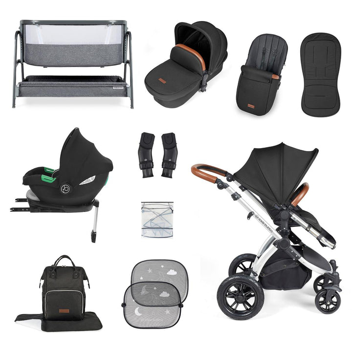 Ickle Bubba Stomp Luxe i-Size Cirrus Travel System & Home 14 Piece Bundle, Midnight/Silver