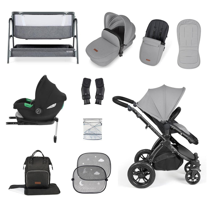 Ickle Bubba Stomp Luxe i-Size Cirrus Travel System & Home 14 Piece Bundle, Pearl Grey/Black