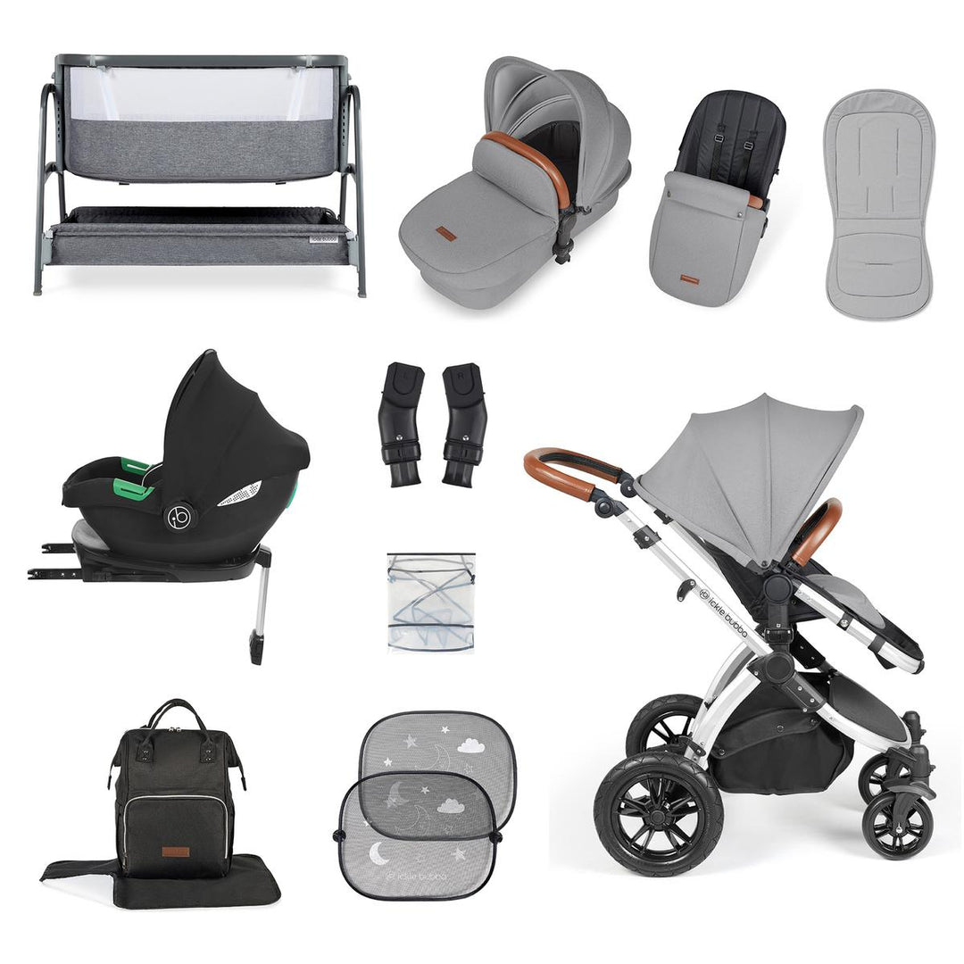 Ickle Bubba Stomp Luxe i-Size Cirrus Travel System & Home 14 Piece Bundle, Pearl Grey/Silver
