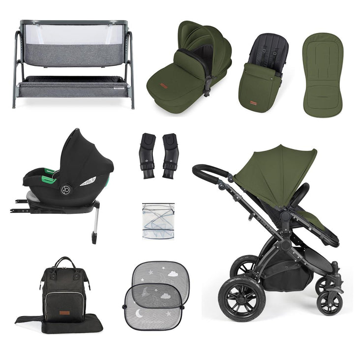 Ickle Bubba Stomp Luxe i-Size Cirrus Travel System & Home 14 Piece Bundle, Woodland/Black