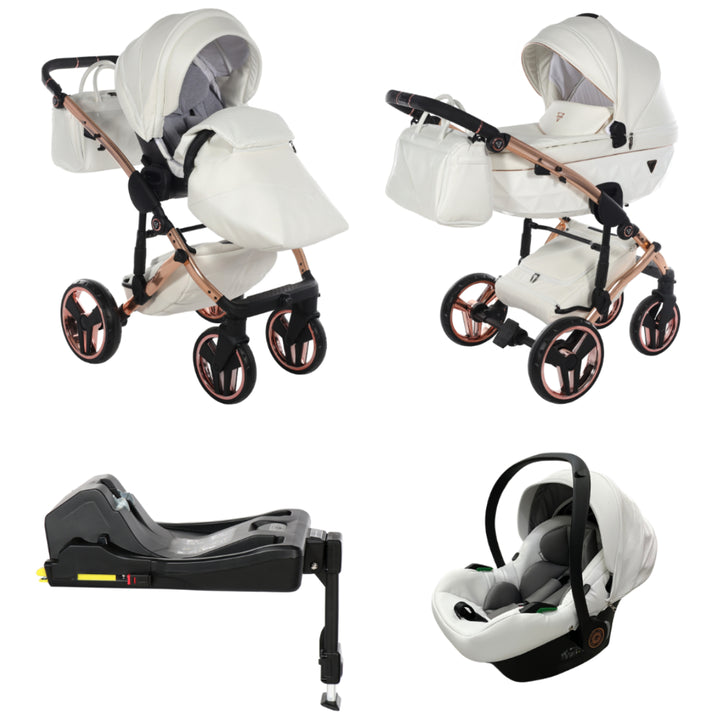 Junama Fluo Individual 4 in 1 Isofix Travel System, White Rose Gold