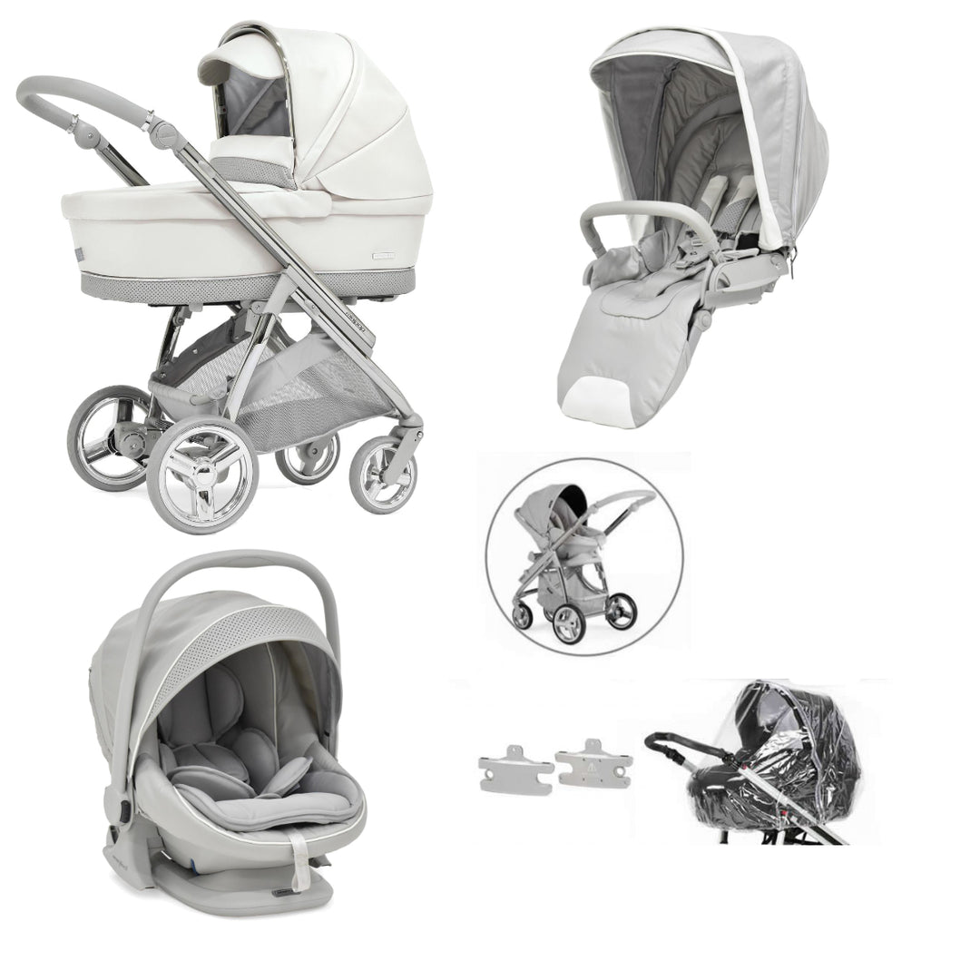 Bebecar Minipop Trio 3 in 1 Travel System + Lie Flat Car Seat, Halo