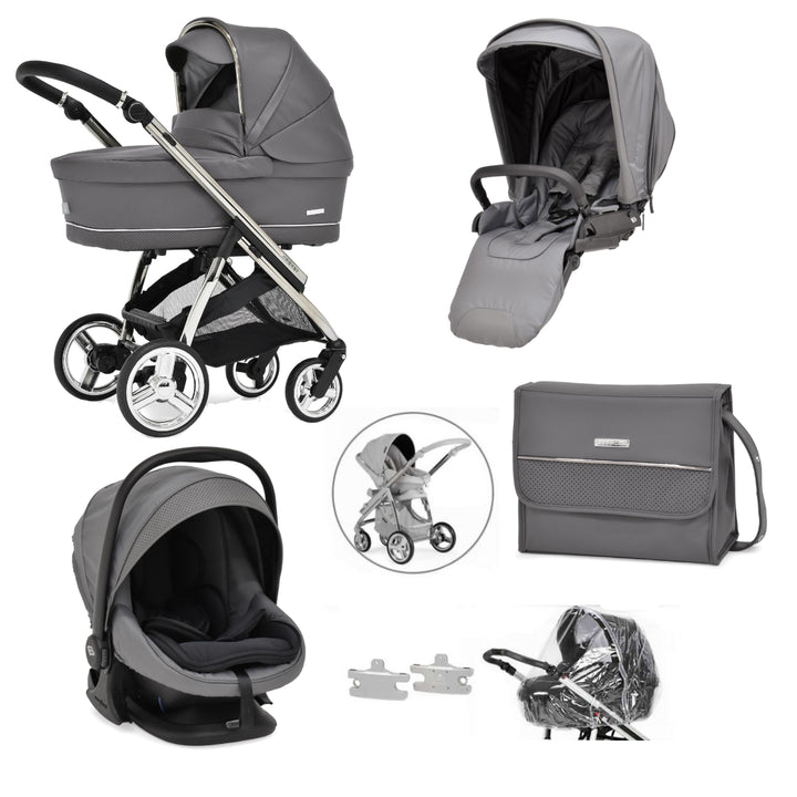 Bebecar Minipop Trio 3 in 1 Travel System + Lie Flat Car Seat, FREE Changing Bag, Peppercorn