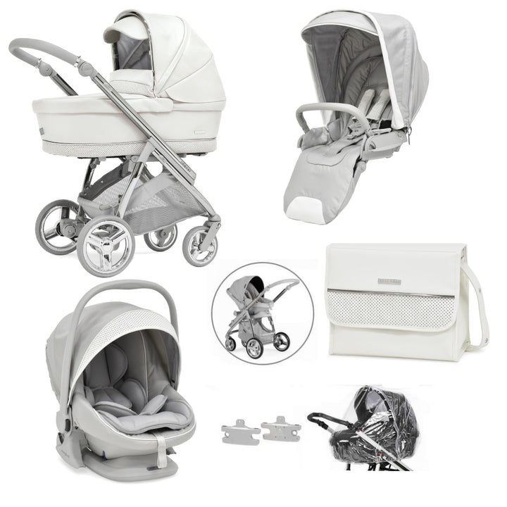 Bebecar Minipop Trio 3 in 1 Travel System + Lie Flat Car Seat, FREE Changing Bag, Porcelaine