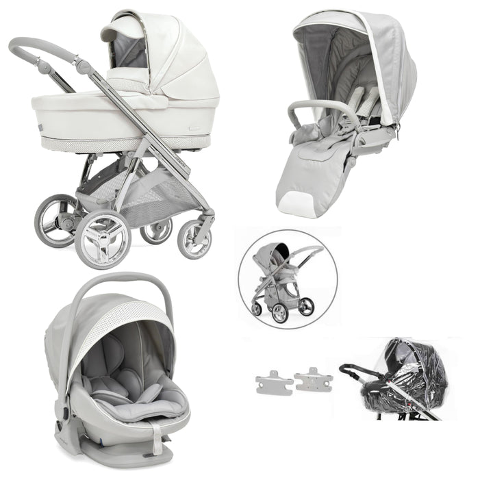 Bebecar Minipop Trio 3 in 1 Travel System + Lie Flat Car Seat, Porcelaine