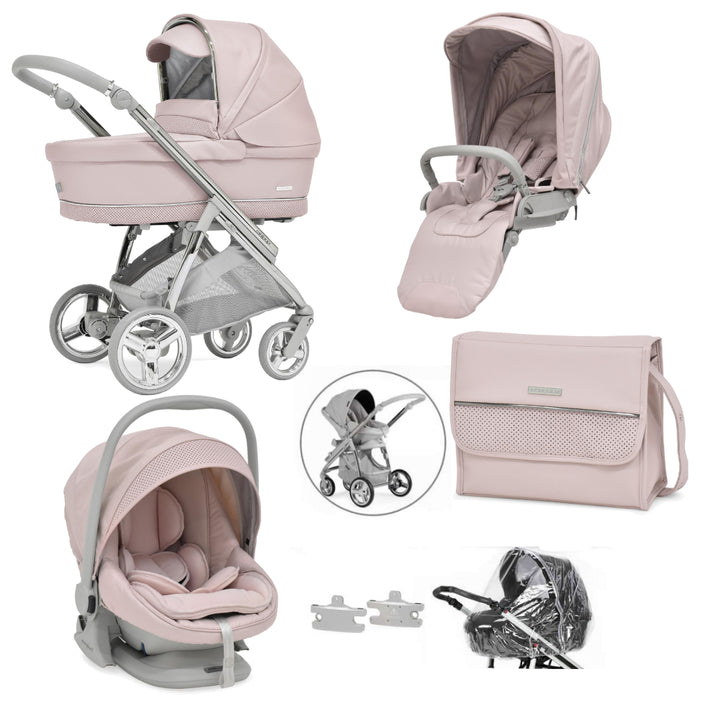 Bebecar Minipop Trio 3 in 1 Travel System + Lie Flat Car Seat, FREE Changing Bag, Roselle