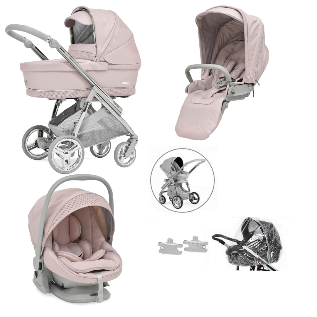Bebecar Minipop Trio 3 in 1 Travel System + Lie Flat Car Seat, Roselle