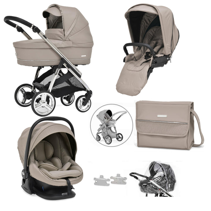 Bebecar Minipop Trio 3 in 1 Travel System + Lie Flat Car Seat, FREE Changing Bag, Truffle