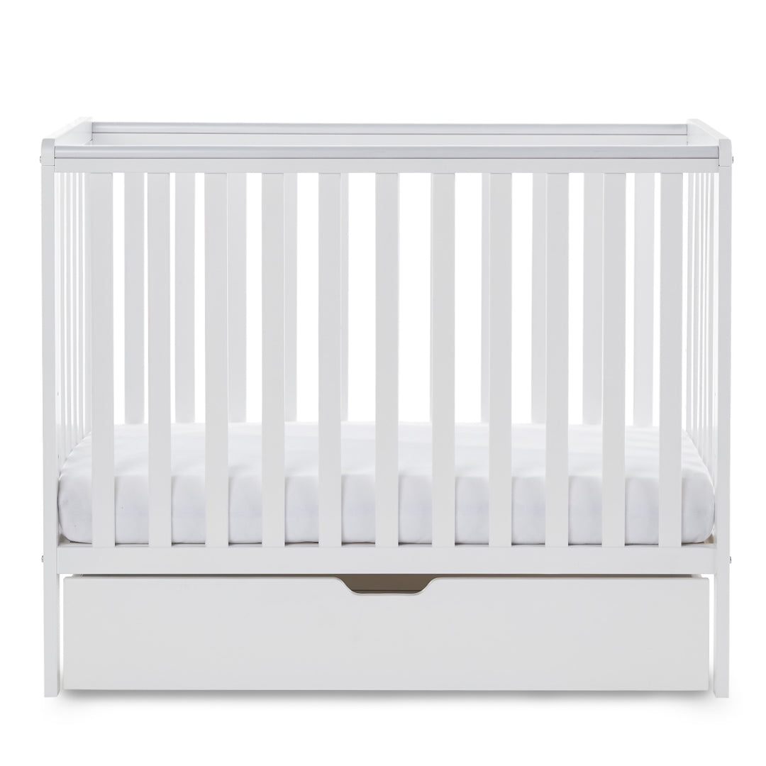 Obaby Bantam Space Saver Cot + Under Drawer + Fibre Mattress, White