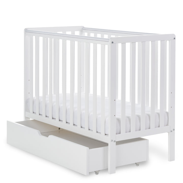 Obaby Bantam Space Saver Cot + Under Drawer + Fibre Mattress, White