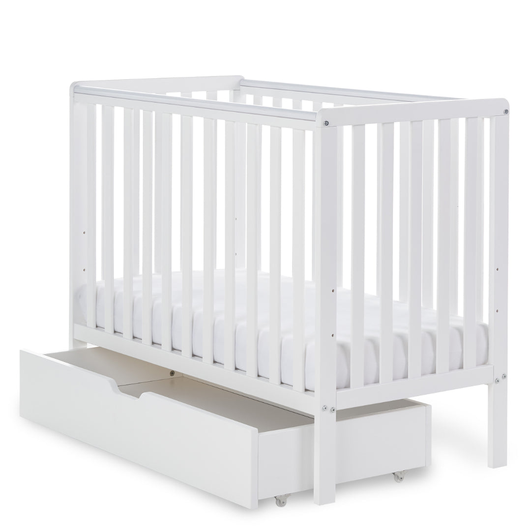 Obaby Bantam Space Saver Cot, Under Drawer, Cot Top Changer + Fibre Mattress, White
