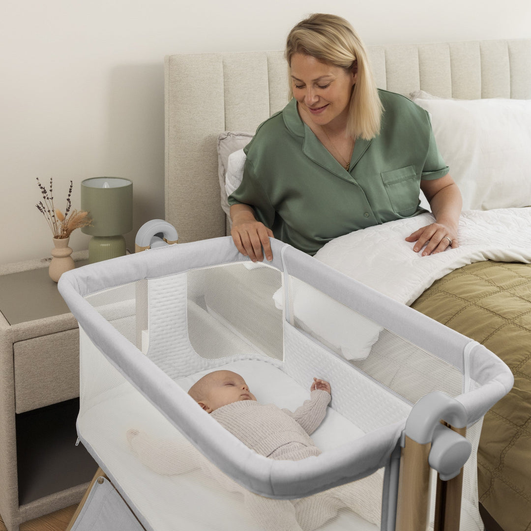 Obaby Cloud Bedside Crib Grey lifestyle