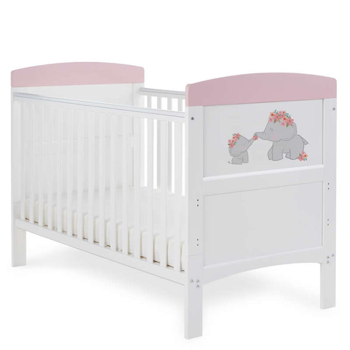 Obaby Grace Inspire Cot Bed & Underdrawer, Me & Mini Me Elephants Pink