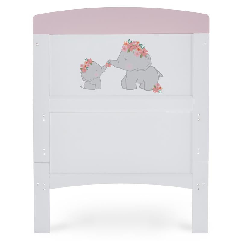 Obaby Grace Inspire Cot Bed & Underdrawer, Me & Mini Me Elephants Pink