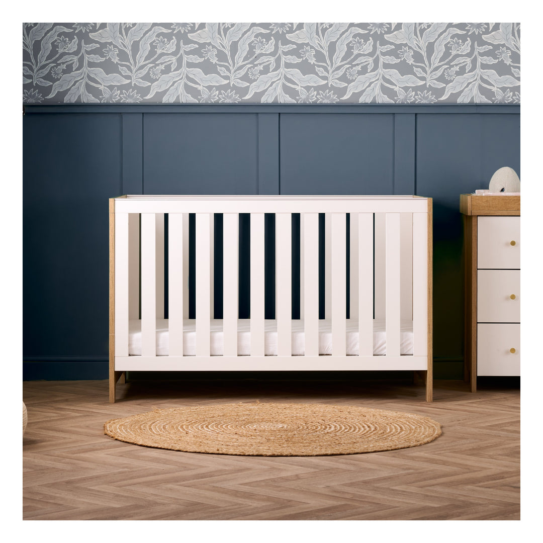 Obaby Nika Cot Bed - Oak & White lifestyle