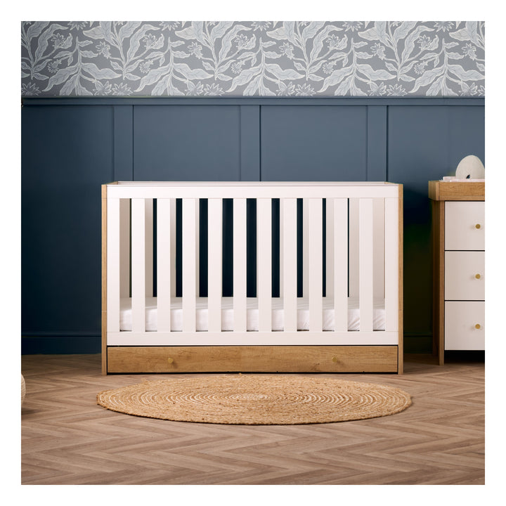 Obaby Nika Cot Bed & Under Drawer - Oak & White