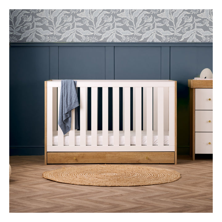 Obaby Nika Cot Bed & Under Drawer - Oak & White