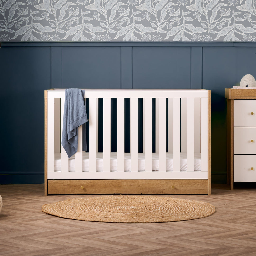 Obaby Nika Cot Bed & Underdrawer - Oak & White