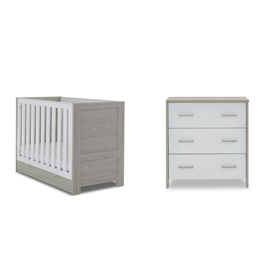 Obaby Nika Mini 2 Piece Room Set & Underdrawer - Grey Wash & White