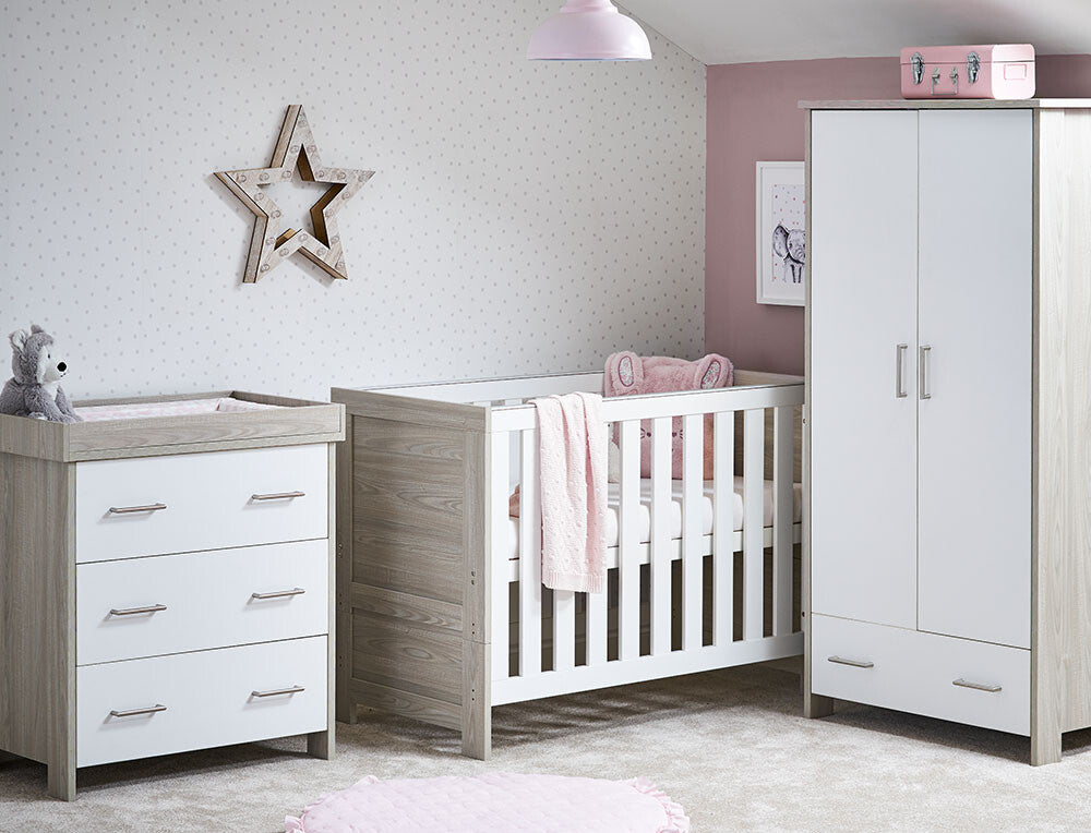 Obaby Nika Mini 3 Piece Room Set - Grey Wash & White