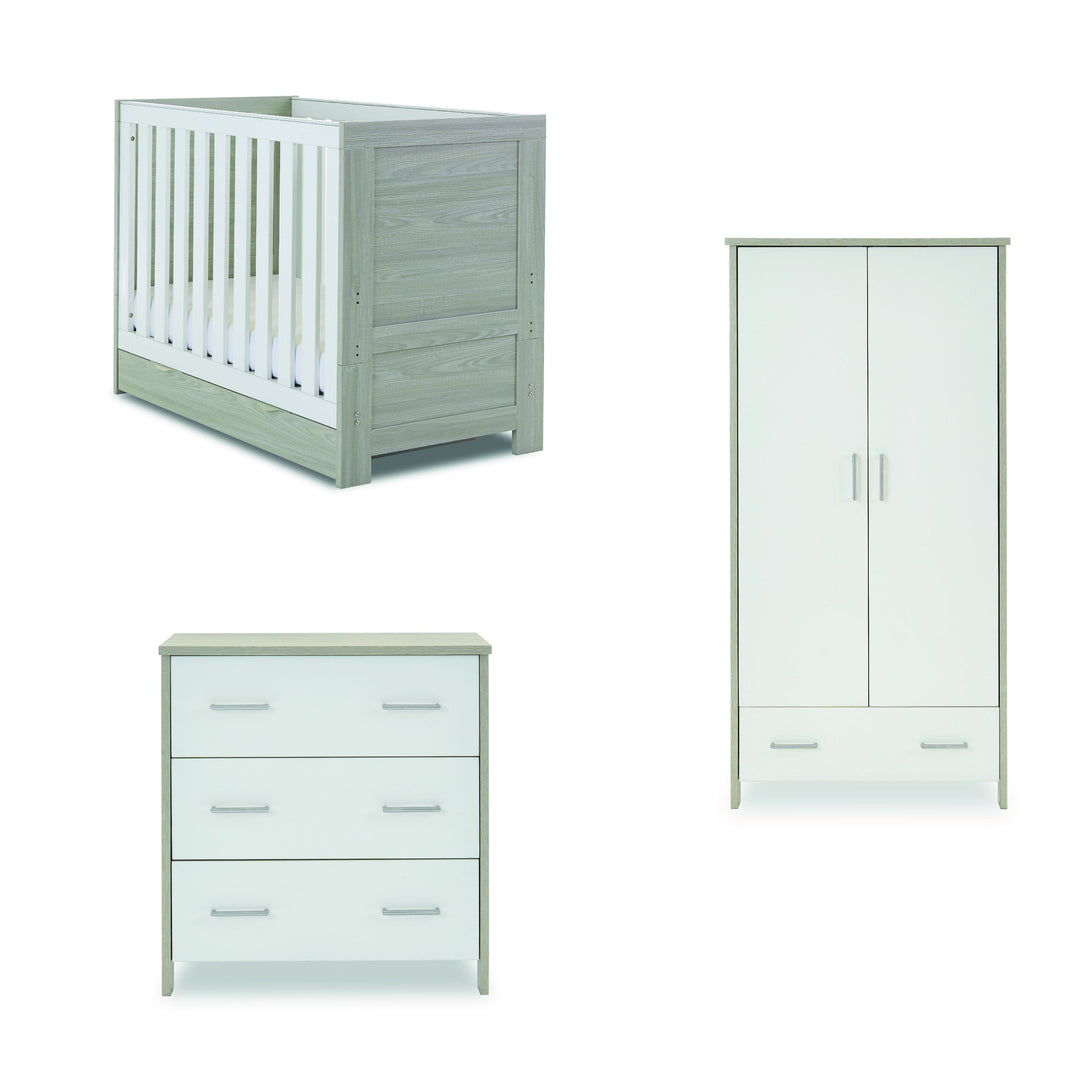 Obaby Nika Mini 3 Piece Room Set & Underdrawer - Grey Wash & White