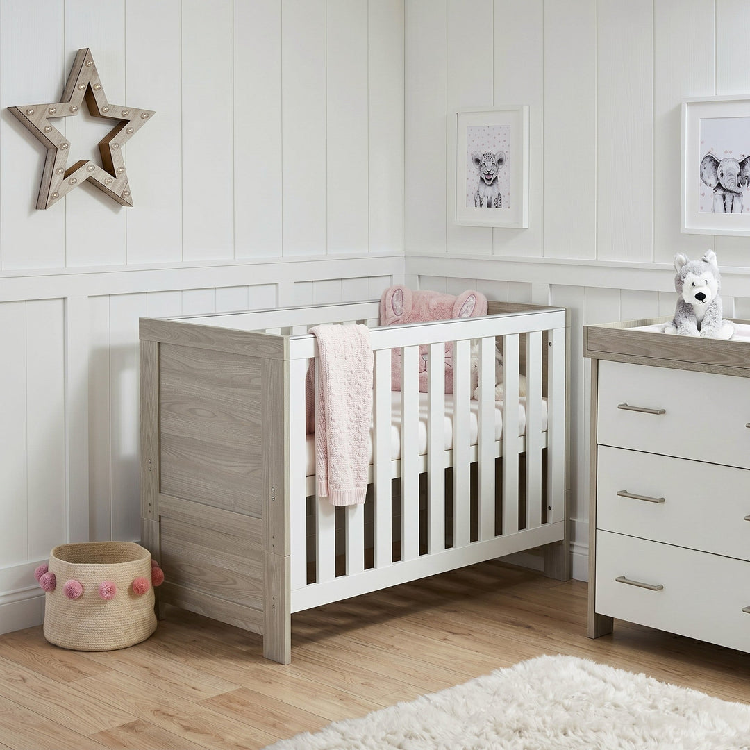 Obaby Nika Mini Cot Bed - Grey Wash & White