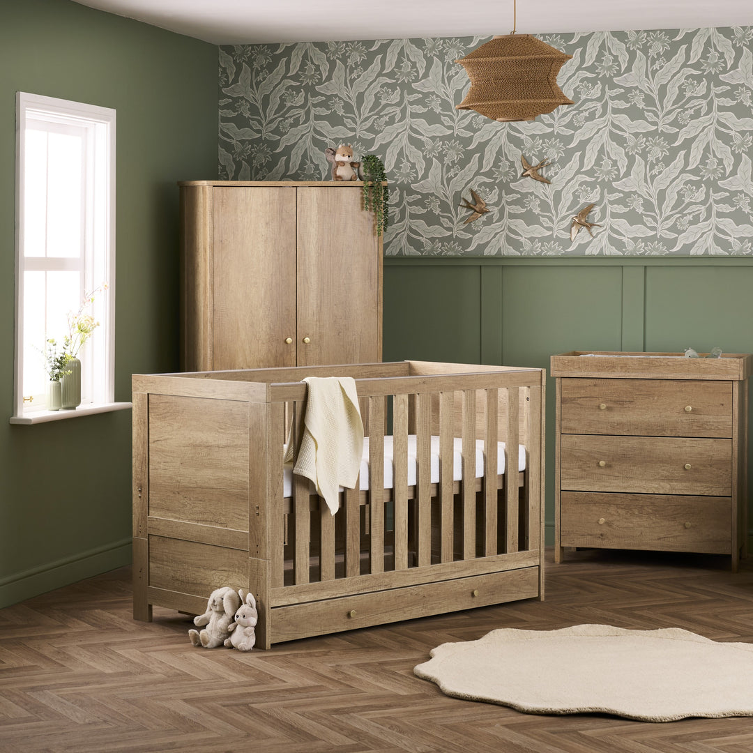 Obaby Nika 3 Piece Room Set & Under Drawer - Oak