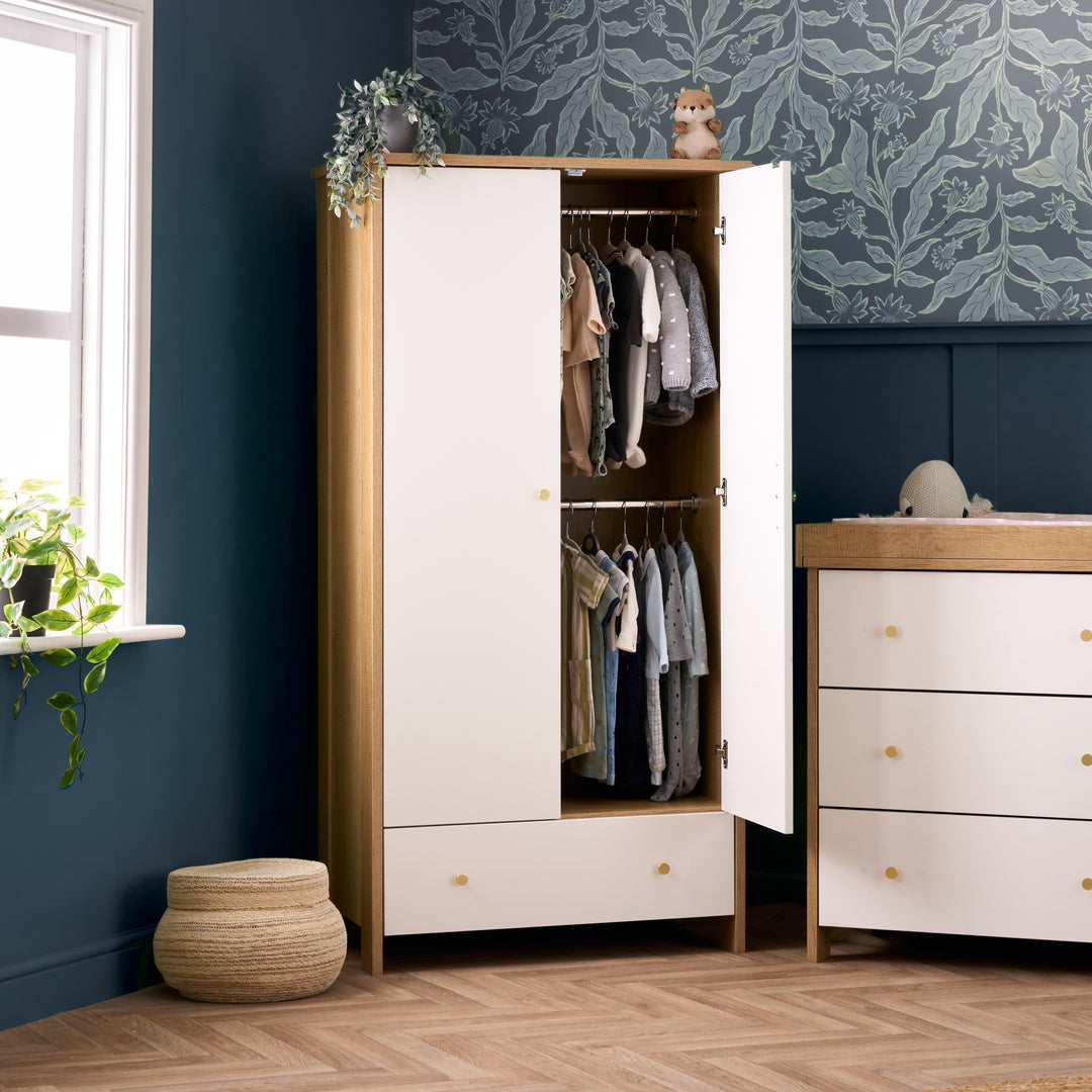 Obaby Nika Double Wardrobe, Oak & White