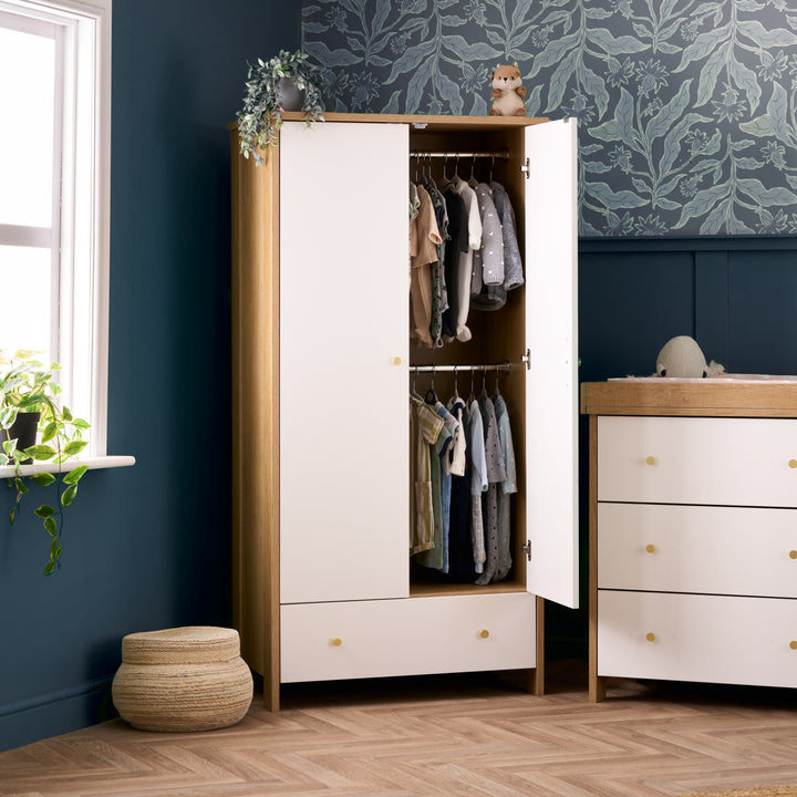 Obaby Nika Double Wardrobe, Oak & White