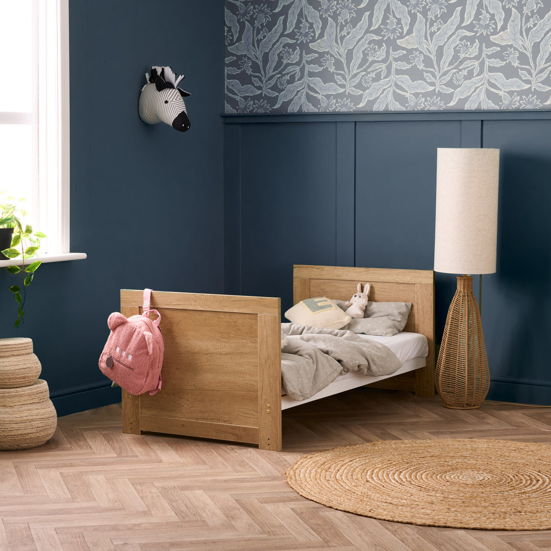 Obaby Nika Cot Bed - Oak & White toddler bed mode