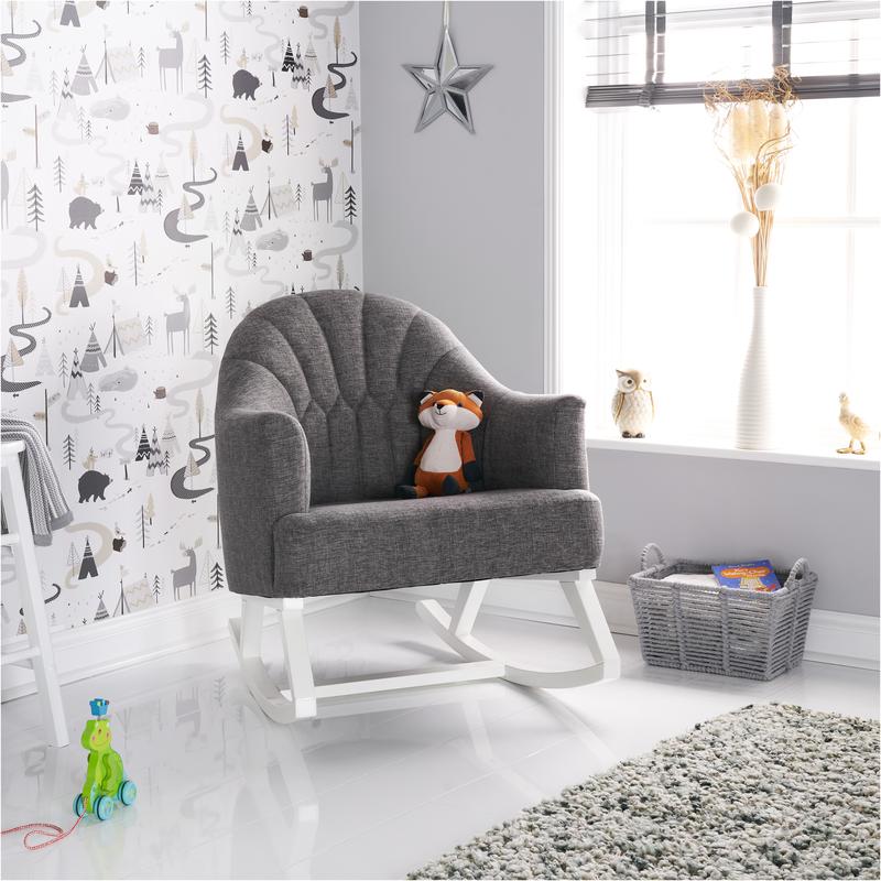 Obaby Round Back Rocking Chair, White with Grey Padded Seat