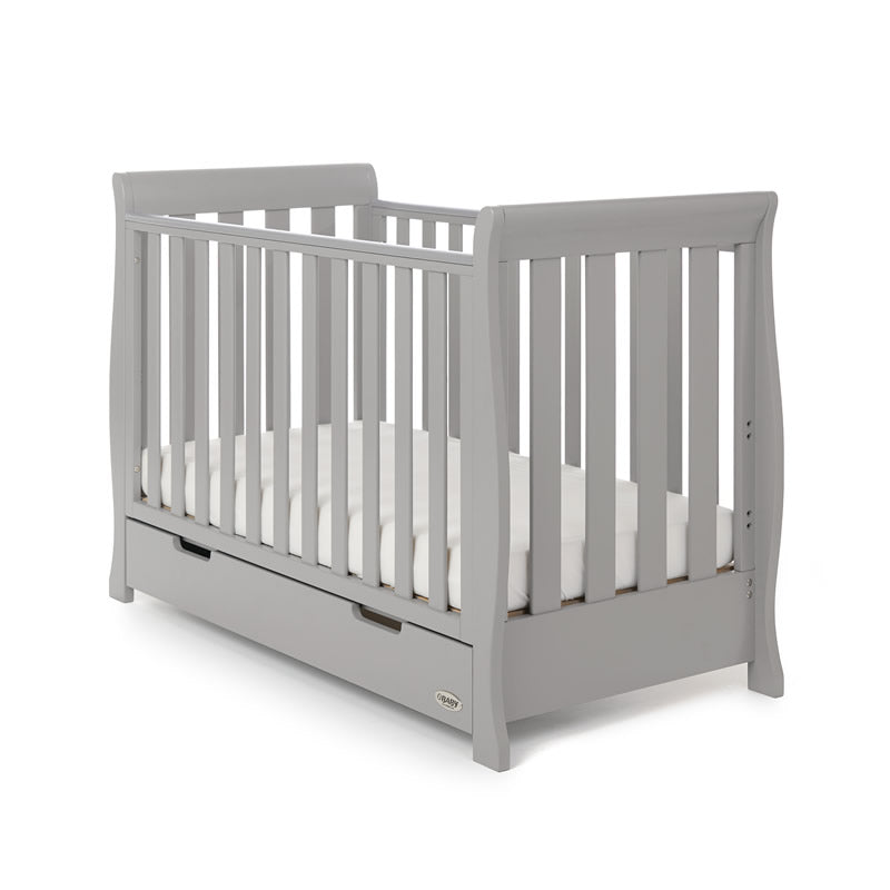 Obaby Stamford Mini Sleigh Cot Bed + Moisture Management Mattress, Warm Grey