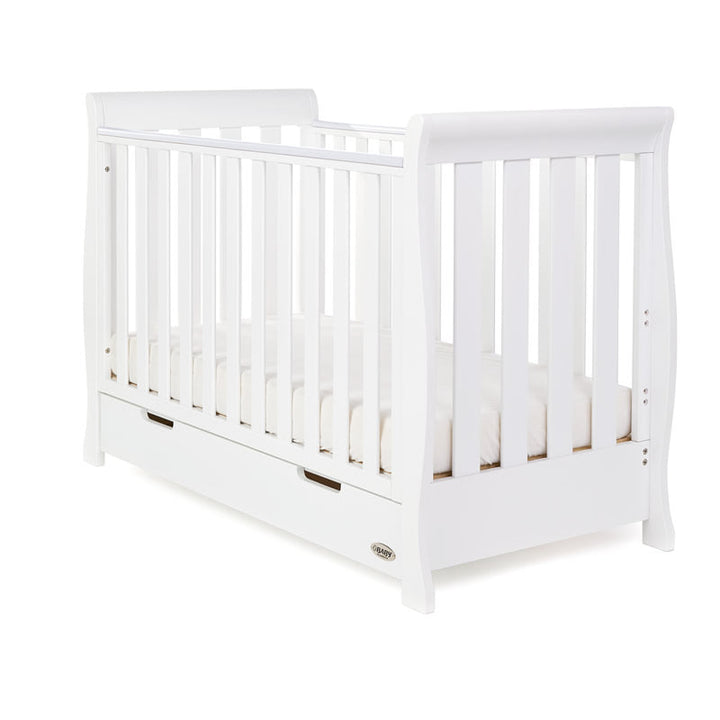 Obaby Stamford Mini Sleigh Cot Bed + Moisture Management Mattress, White