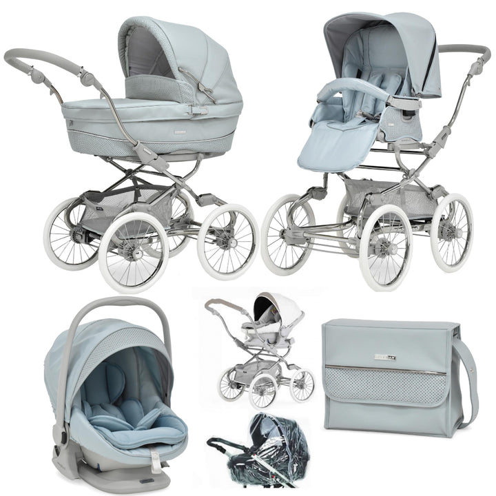 Bebecar Stylo Class+ Pram + Lie Flat Car Seat Travel System + Raincover, FREE Changing Bag, Celestine