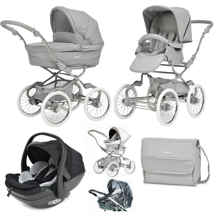 Bebecar Stylo Class+ Pram + New Aurea Car Seat Travel System + Raincover, FREE Changing Bag, Graphite