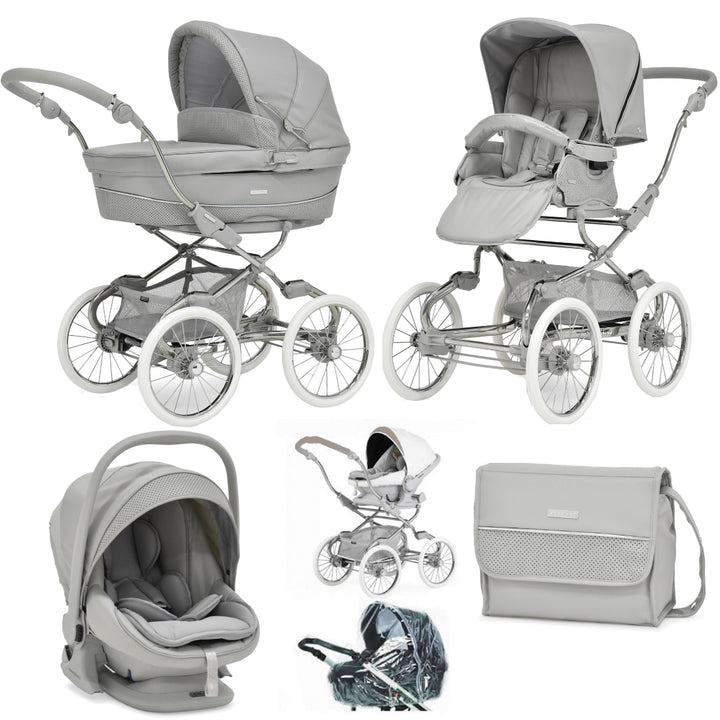 Bebecar Stylo Class+ Pram + Lie Flat Car Seat Travel System + Raincover, FREE Changing Bag, Graphite