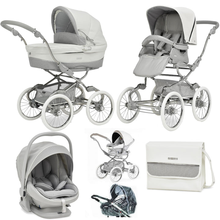 Bebecar Stylo Class+ Pram + Lie Flat Car Seat Travel System + Raincover, FREE Changing Bag, Halo