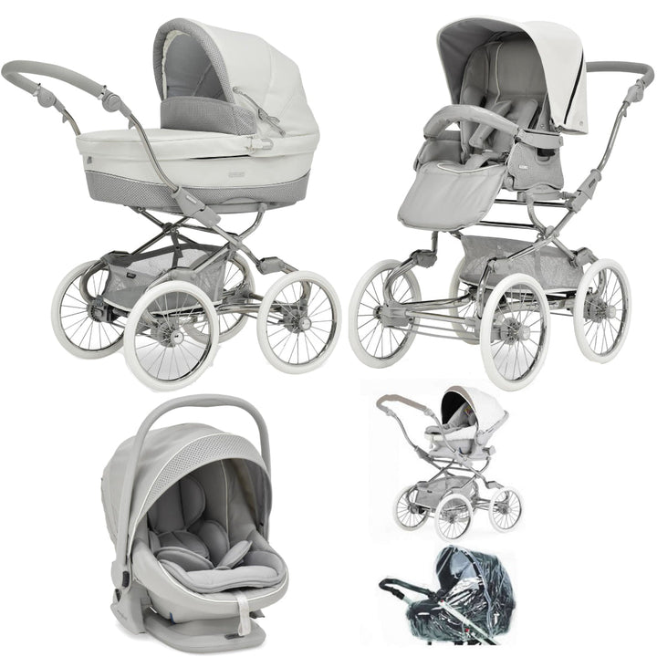 Bebecar Stylo Class+ Pram + Lie Flat Car Seat Travel System + Raincover + FREE Changing Bag, Halo
