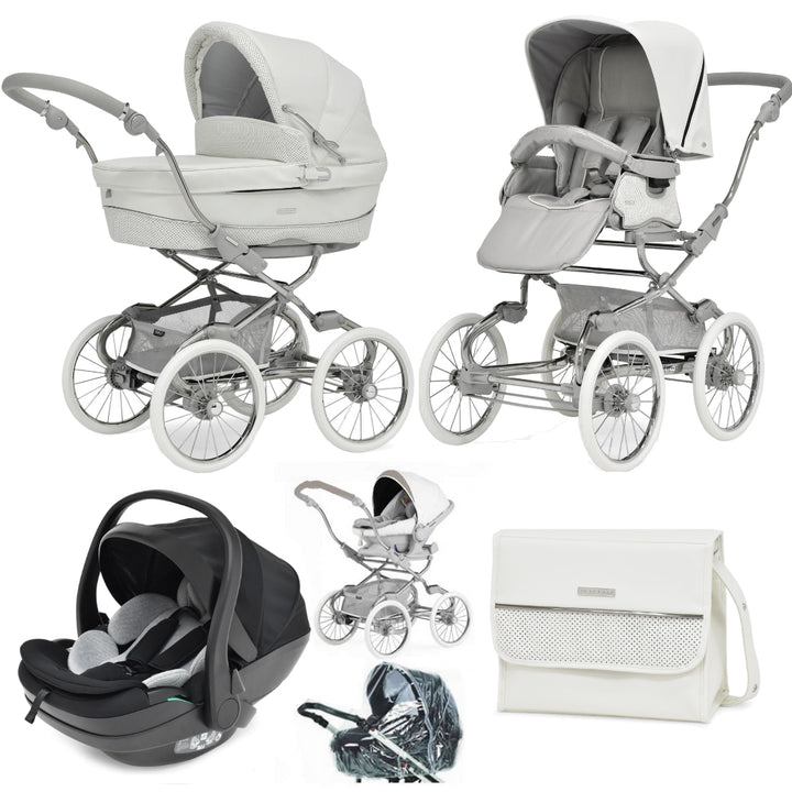 Bebecar Stylo Class+ Pram + New Aurea Car Seat Travel System + Raincover, FREE Changing Bag, Porcelaine