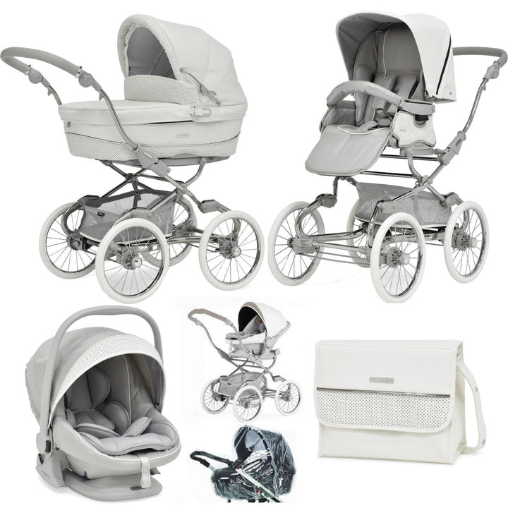 Bebecar Stylo Class+ Pram + Lie Flat Car Seat Travel System + Raincover, FREE Changing Bag, Porcelaine