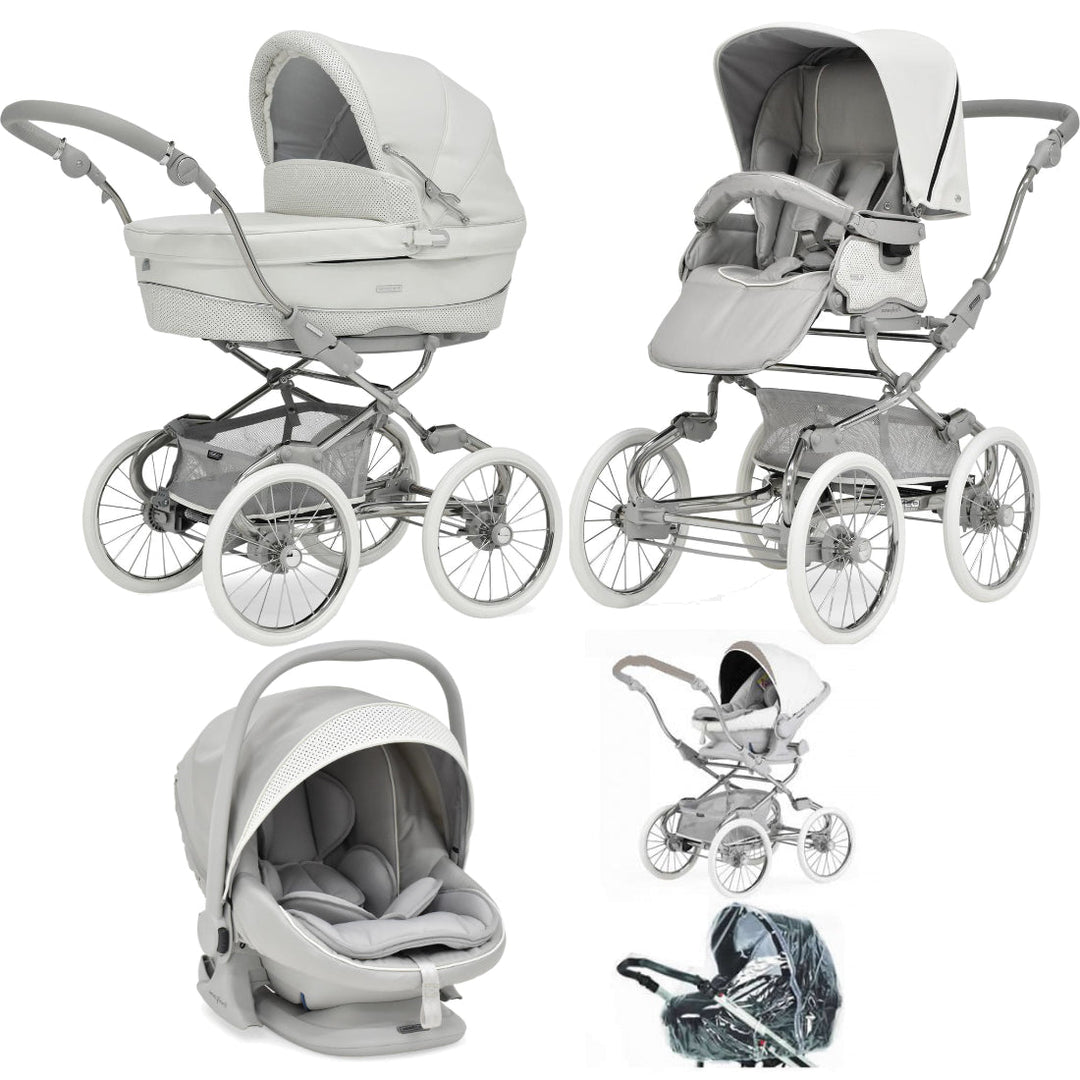 Bebecar Stylo Class+ Pram + Lie Flat Car Seat Travel System + Raincover + FREE Changing Bag, Porcelaine