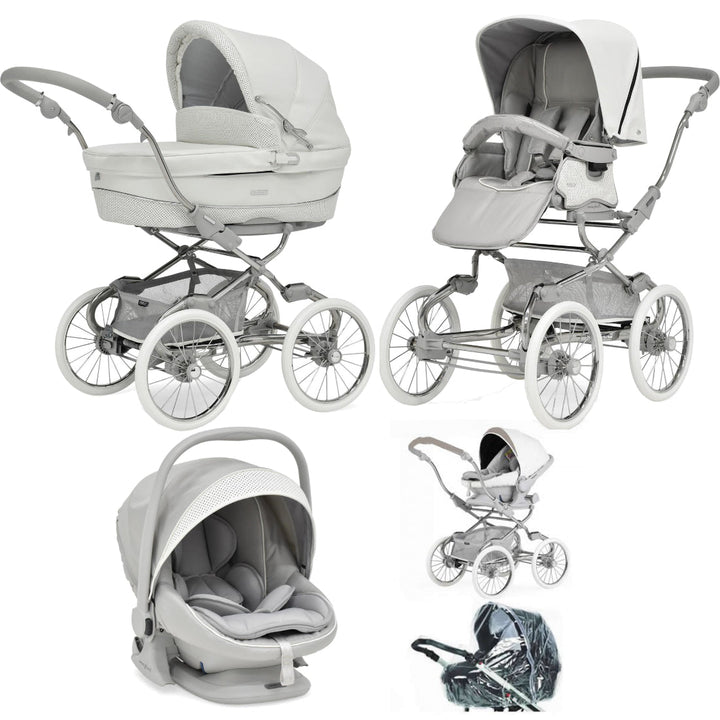 Bebecar Stylo Class+ Pram + Lie Flat Car Seat Travel System + Raincover + FREE Changing Bag, Porcelaine