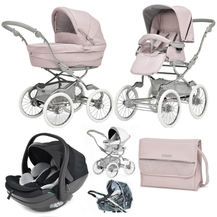 Bebecar Stylo Class+ Pram + New Aurea Car Seat Travel System + Raincover, FREE Changing Bag, Roselle