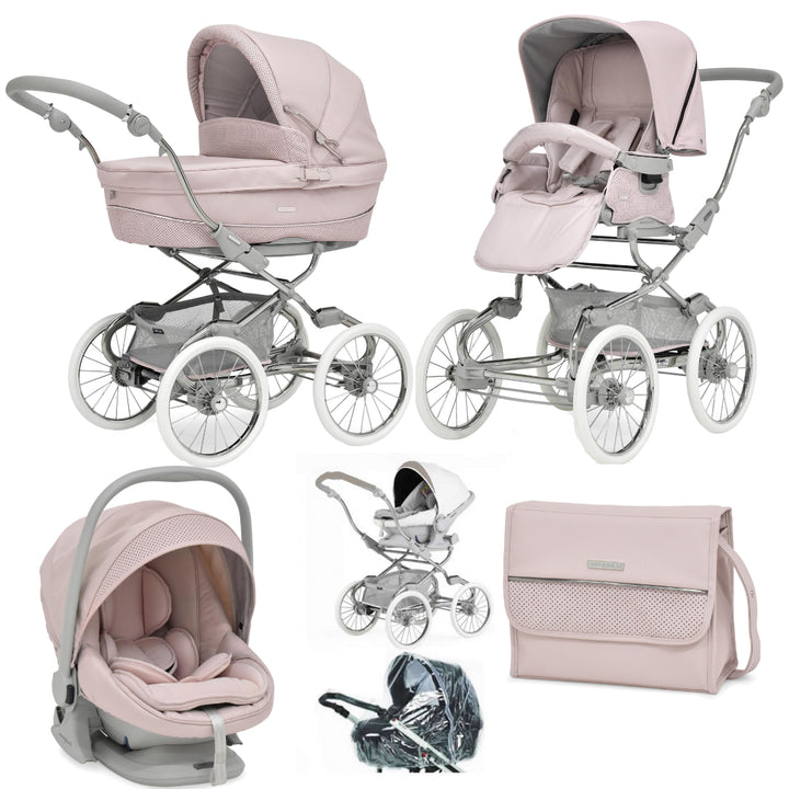 Bebecar Stylo Class+ Pram + Lie Flat Car Seat Travel System + Raincover, FREE Changing Bag, Roselle