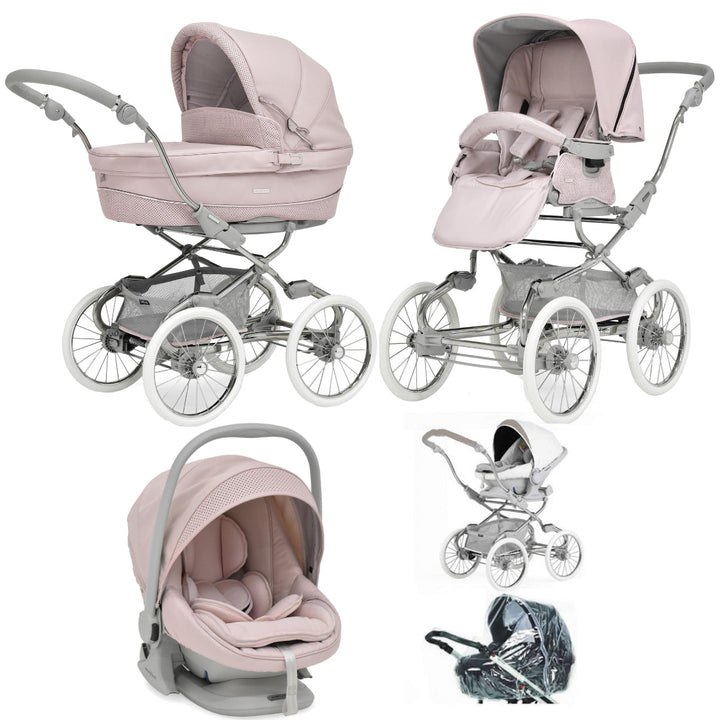 Bebecar Stylo Class+ Pram + Lie Flat Car Seat Travel System + Raincover + FREE Changing Bag, Roselle