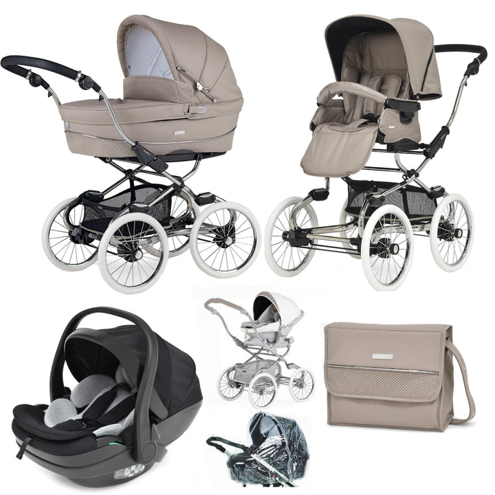 Bebecar Stylo Class+ Pram + New Aurea Car Seat Travel System + Raincover, FREE Changing Bag, Truffle