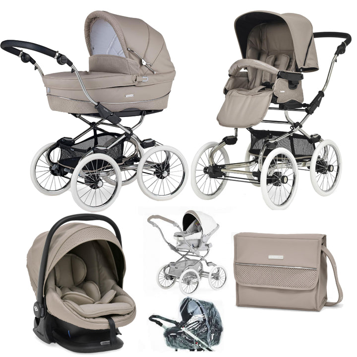Bebecar Stylo Class+ Pram + Lie Flat Car Seat Travel System + Raincover, FREE Changing Bag, Truffle
