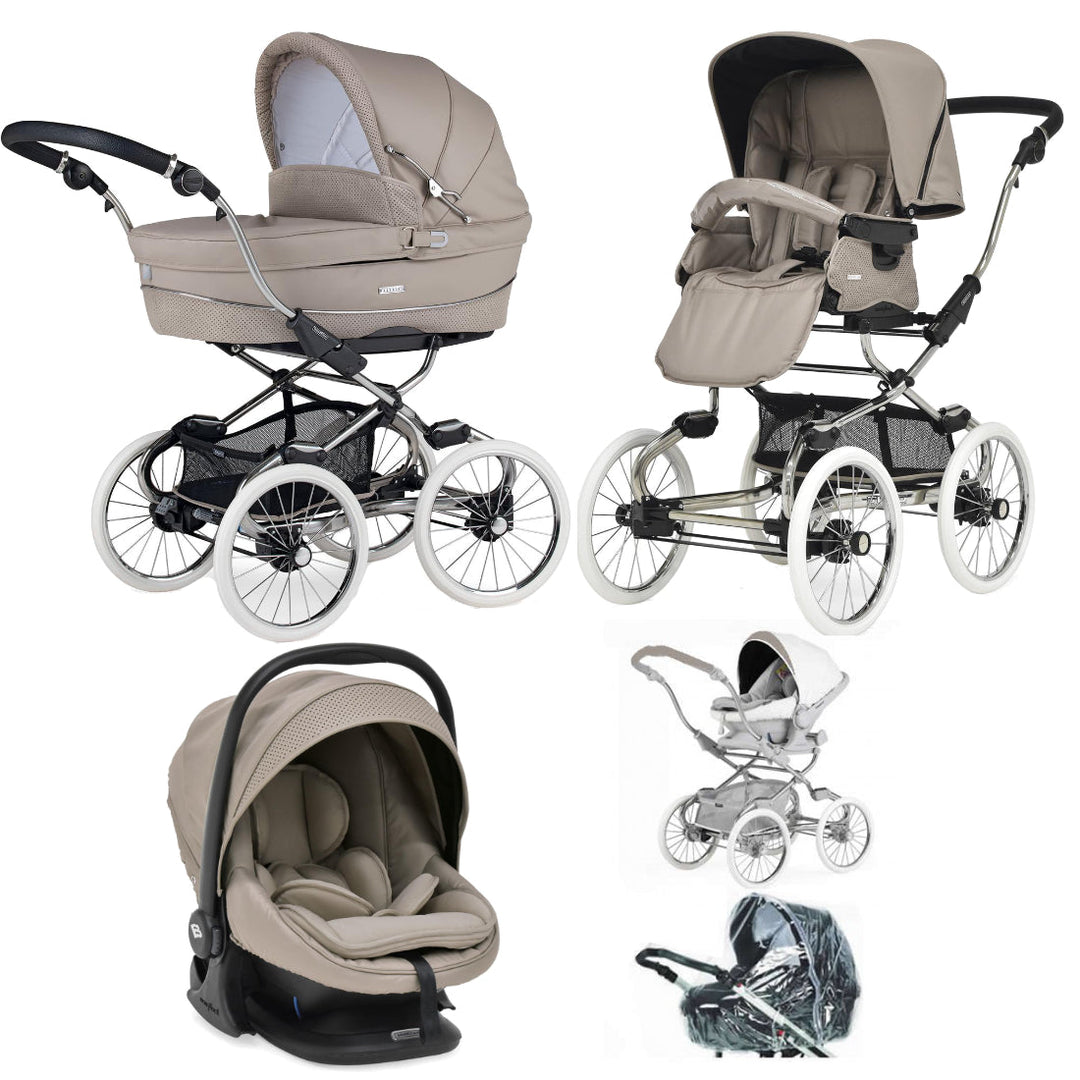 Bebecar Stylo Class+ Pram + Lie Flat Car Seat Travel System + Raincover + FREE Changing Bag, Truffle