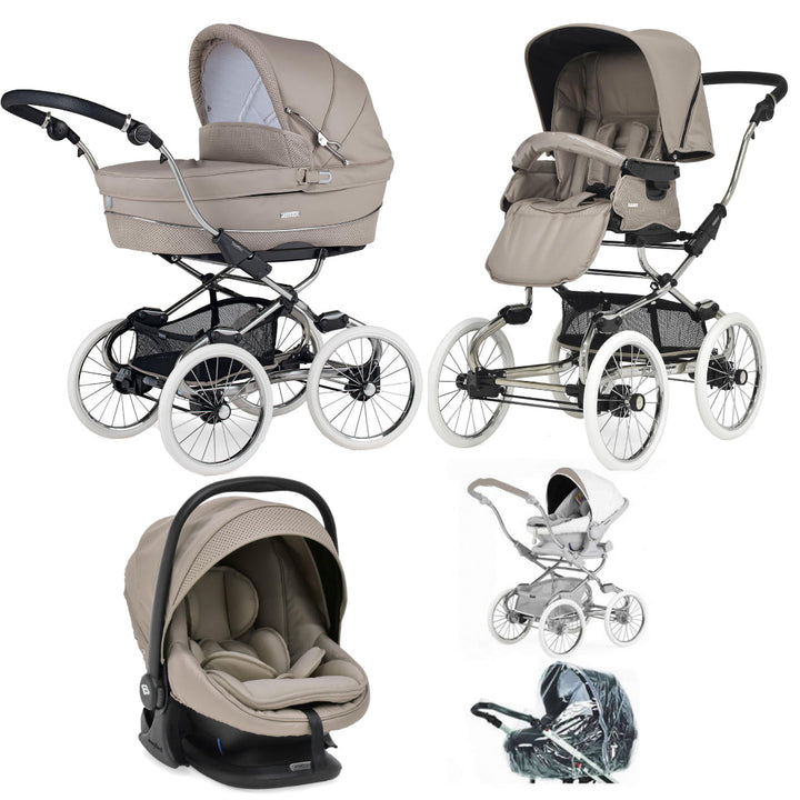 Bebecar Stylo Class+ Pram + Lie Flat Car Seat Travel System + Raincover + FREE Changing Bag, Truffle